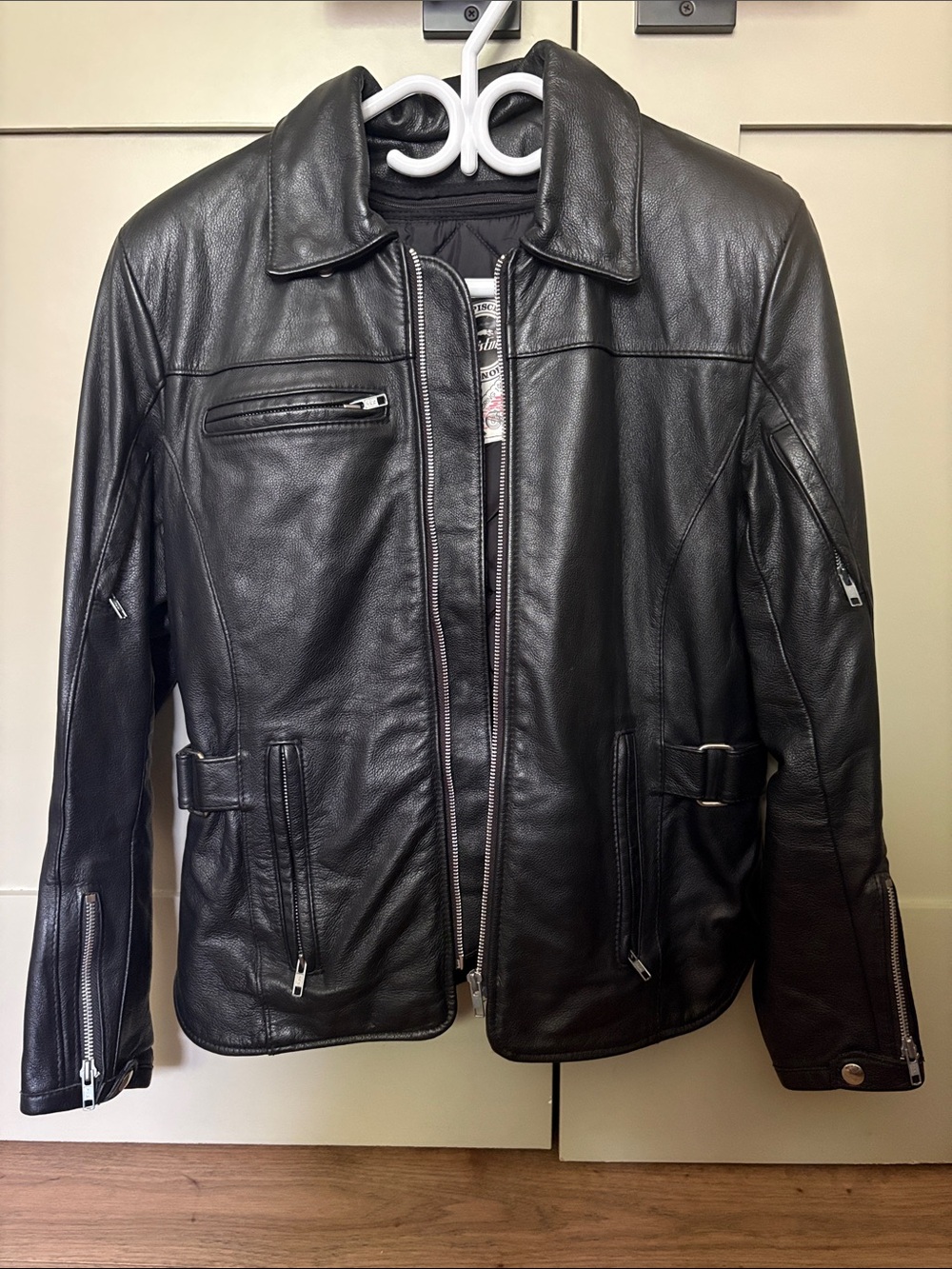 Women's Black Leather Zip-Front Jacket